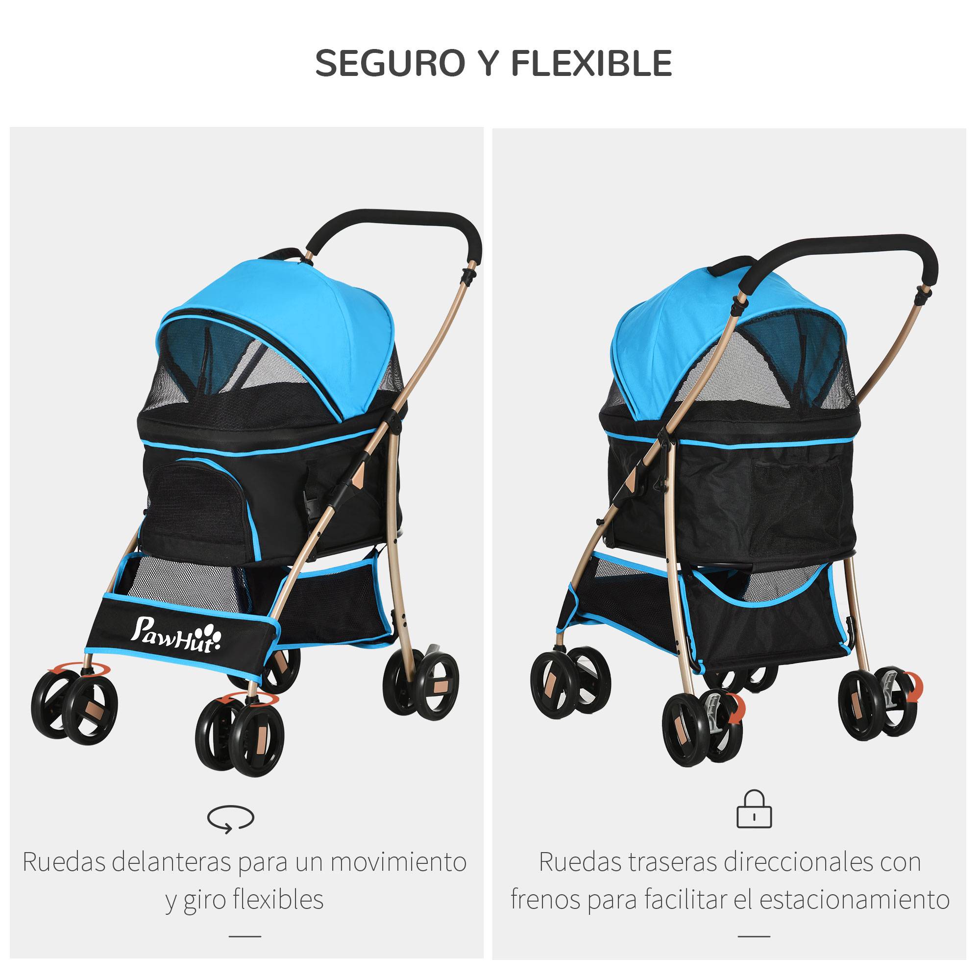 Poussette 3 en 1 pour petits chiens avec wagon détachable, panier de rangement, sangles de sécurité et coussin - Bleu - Image 9