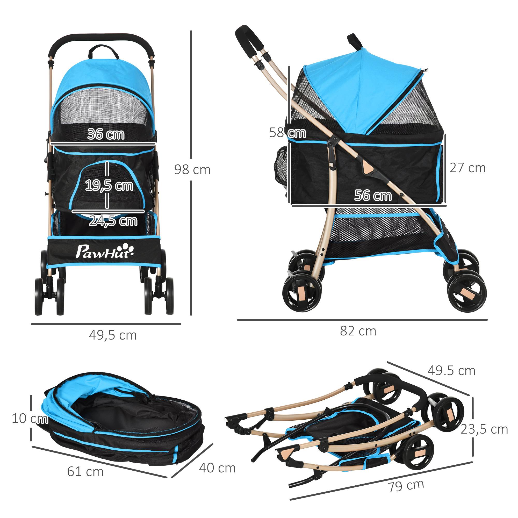 Poussette 3 en 1 pour petits chiens avec wagon détachable, panier de rangement, sangles de sécurité et coussin - Bleu - Image 5
