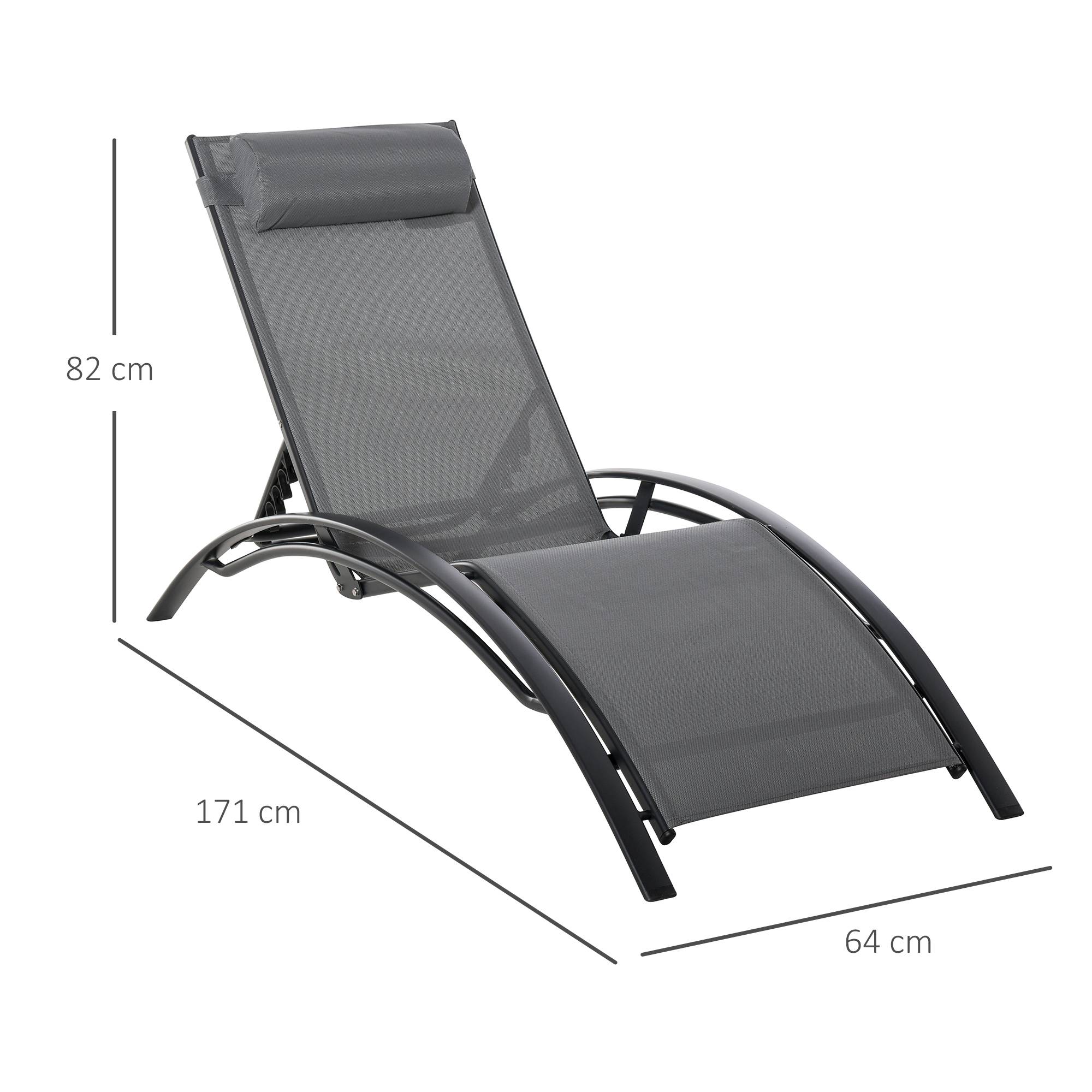 Bain de Soleil transat de jardin chaise longue Contemporain - 171x64x82cm Aluminium Gris fr113 - Image 4
