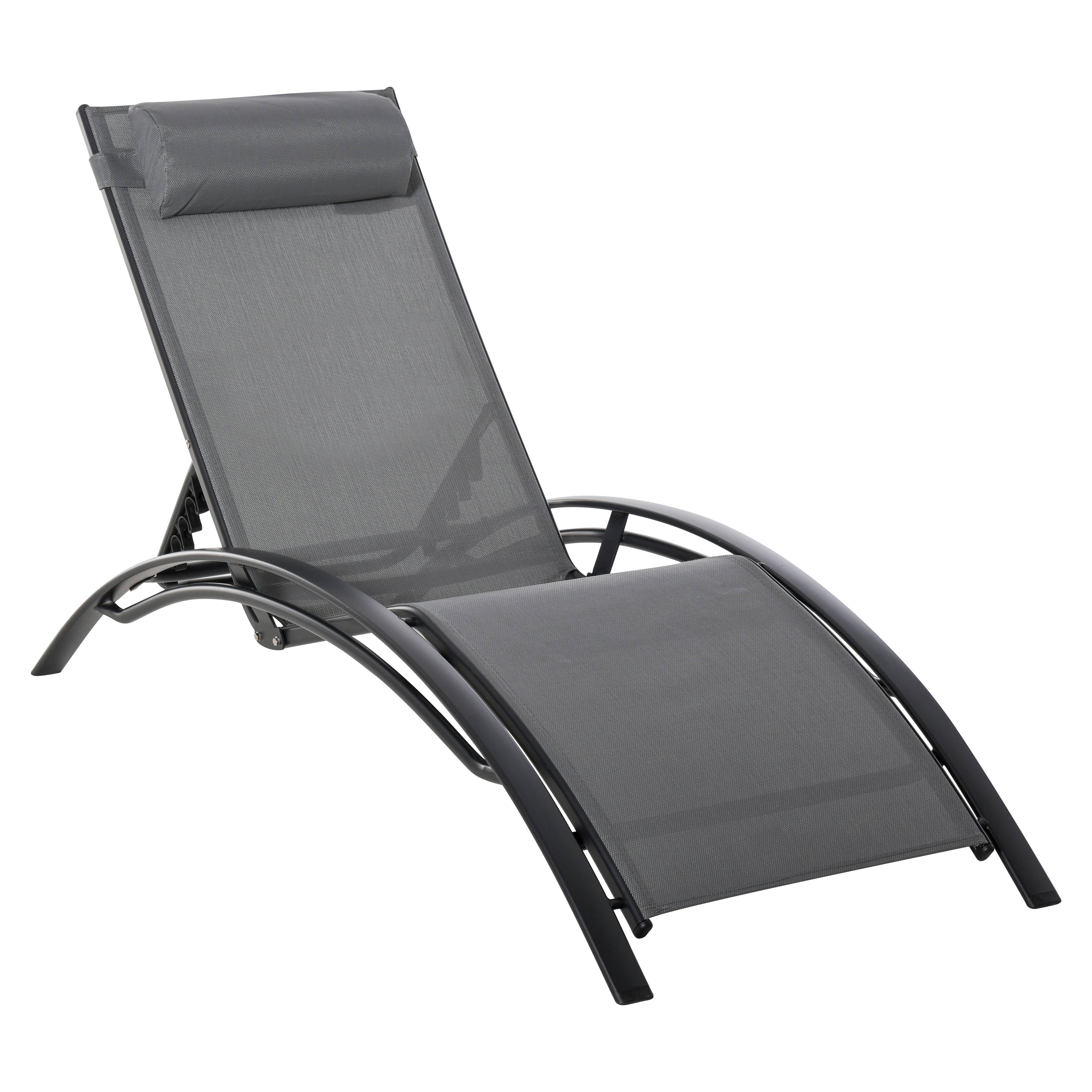 Bain de Soleil transat de jardin chaise longue Contemporain - 171x64x82cm Aluminium Gris fr113 - Image 1