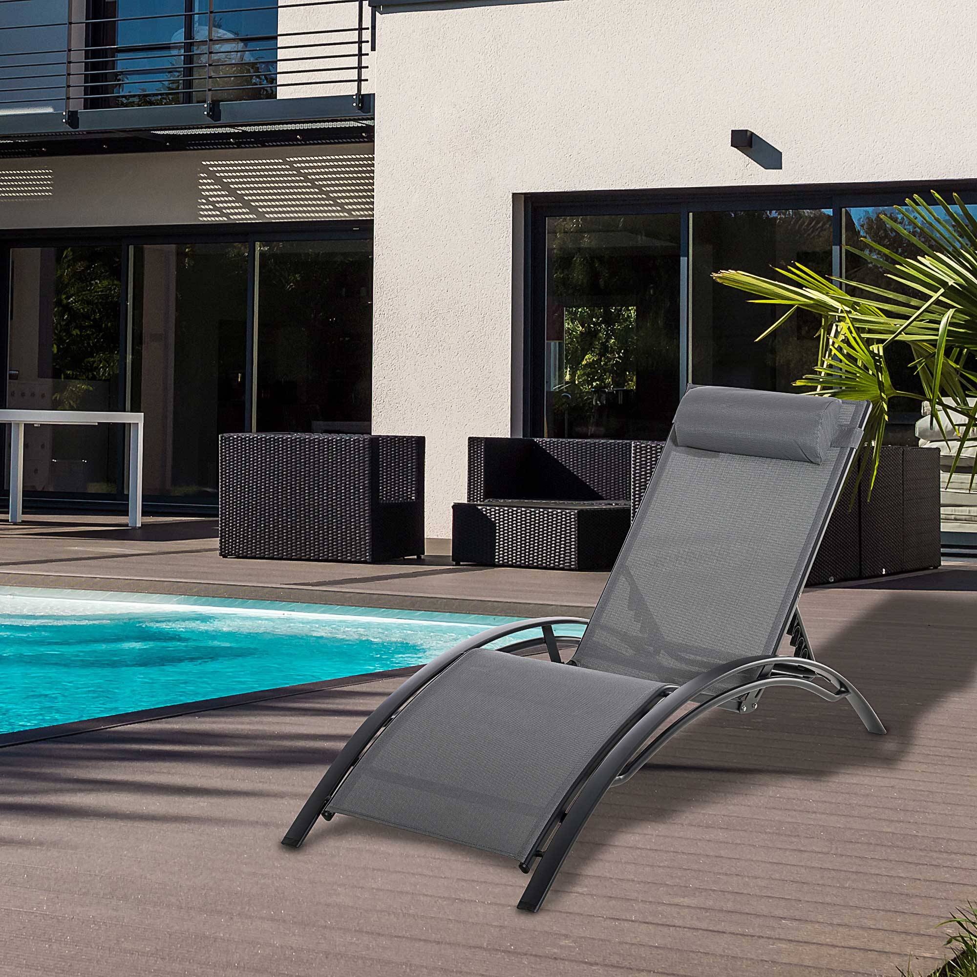 Bain de Soleil transat de jardin chaise longue Contemporain - 171x64x82cm Aluminium Gris fr113 - Image 2