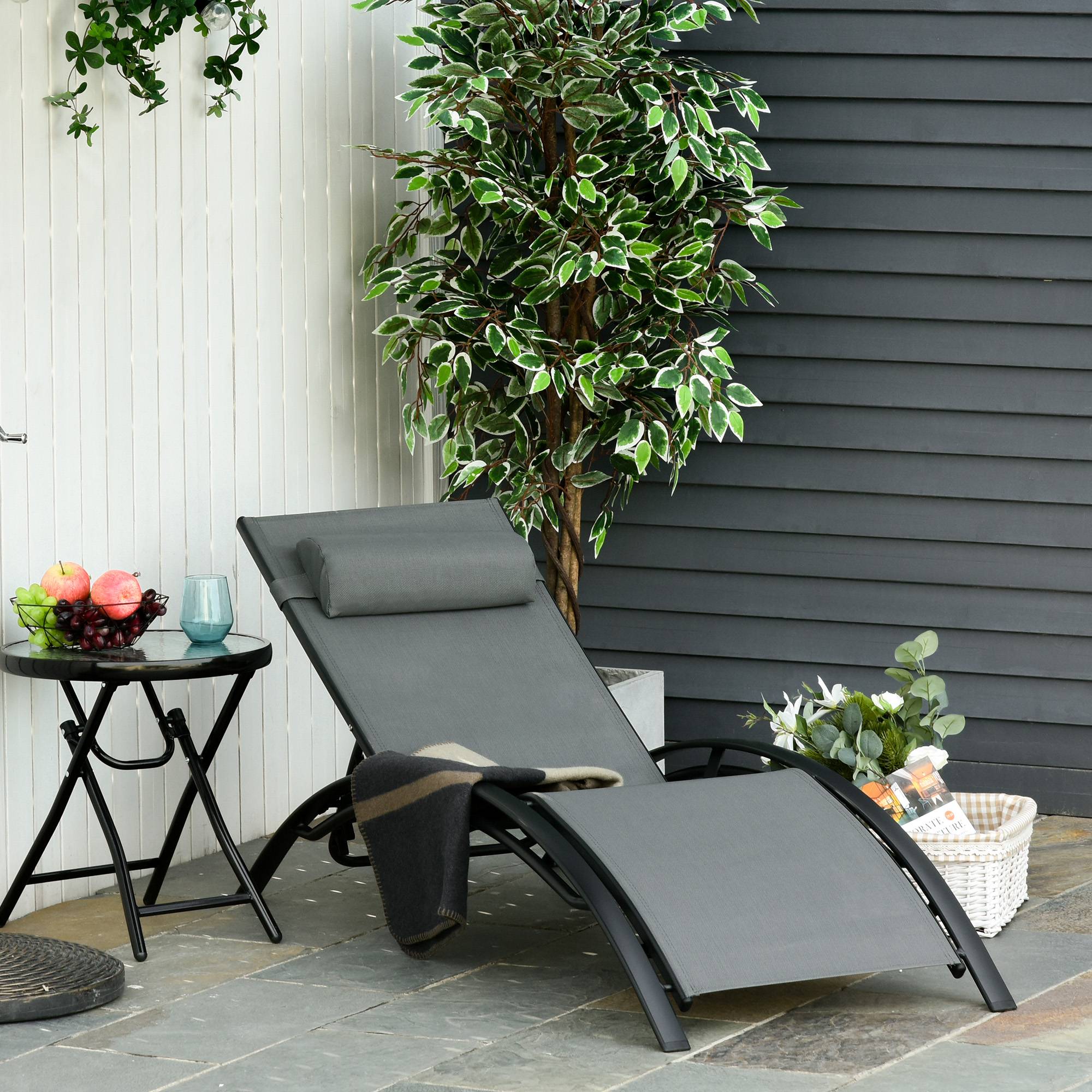 Bain de Soleil transat de jardin chaise longue Contemporain - 171x64x82cm Aluminium Gris fr113 - Image 3