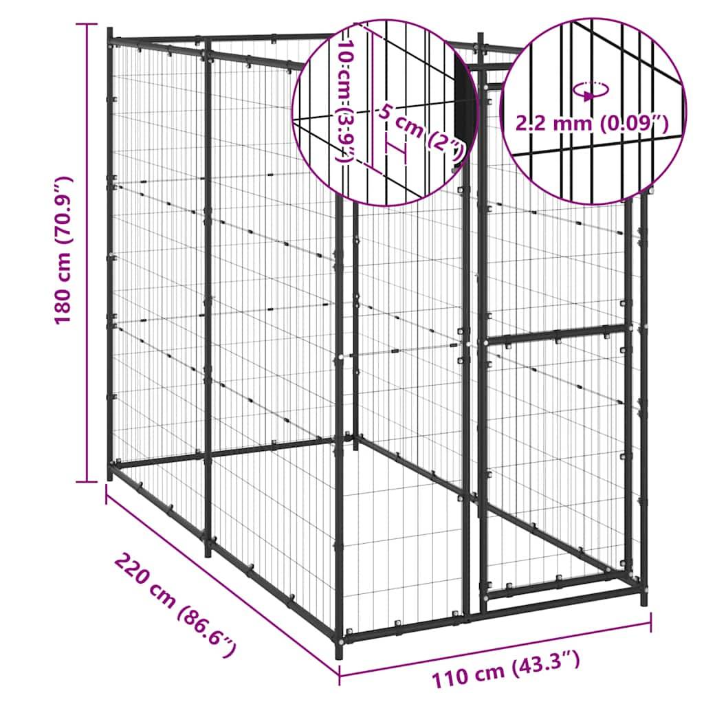Vidaxl - Chenil d'extérieur pour chiens Acier 110x220x180 cm vidaXL 150796 - Image 3