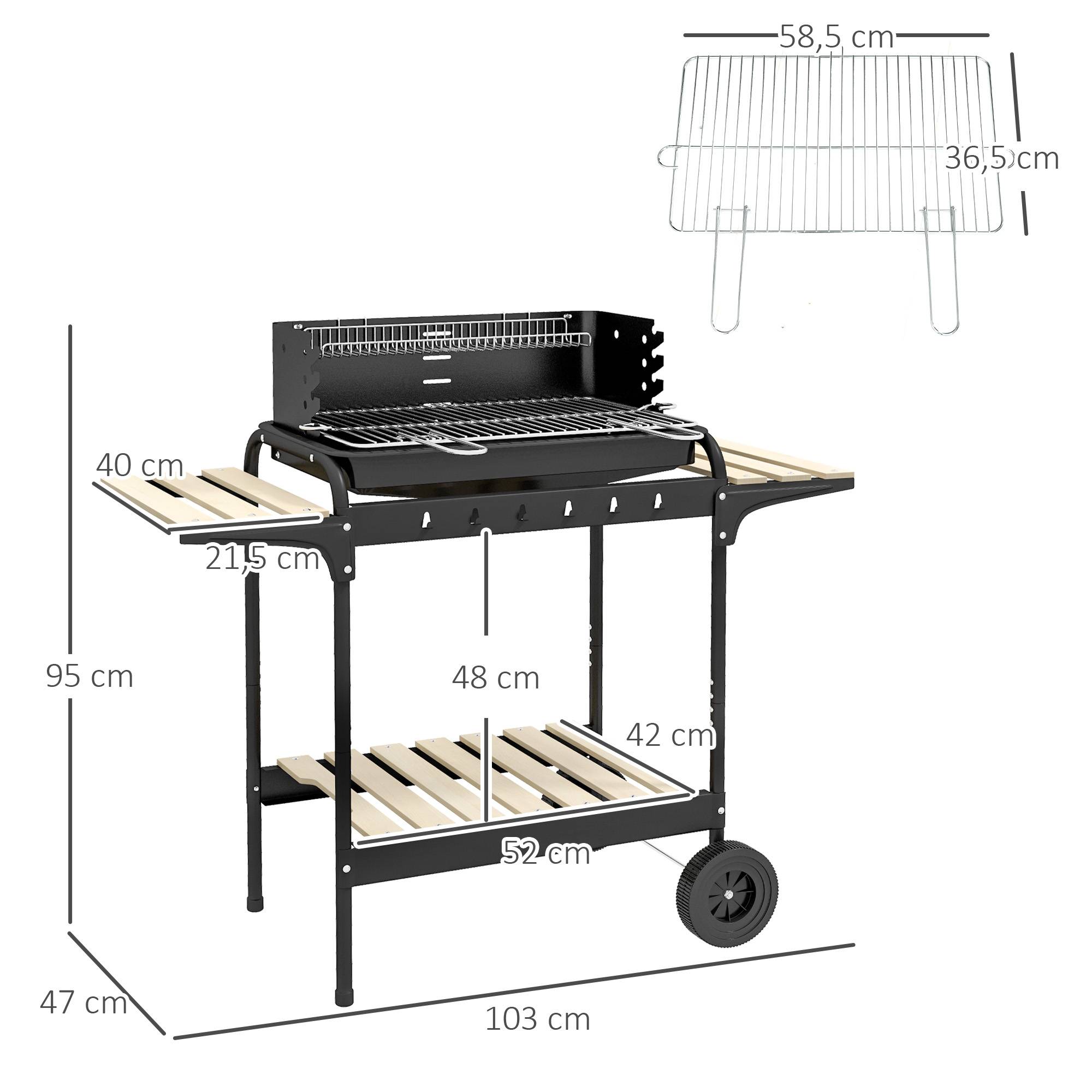 Barbecue à charbon chariot métal jardin cuisson réglable 3 étagères noir 103 cm - ComfortXL Outdoor Living - Image 5
