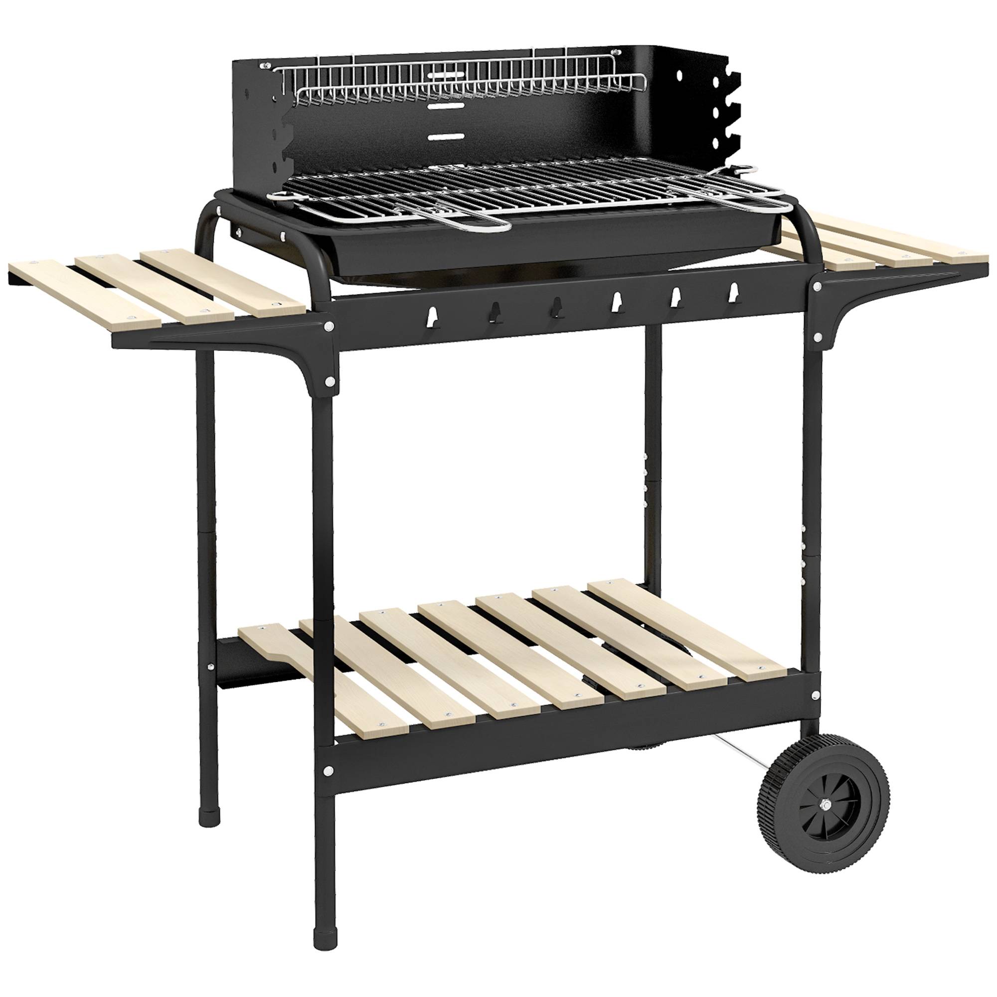 Barbecue à charbon chariot métal jardin cuisson réglable 3 étagères noir 103 cm - ComfortXL Outdoor Living - Image 1