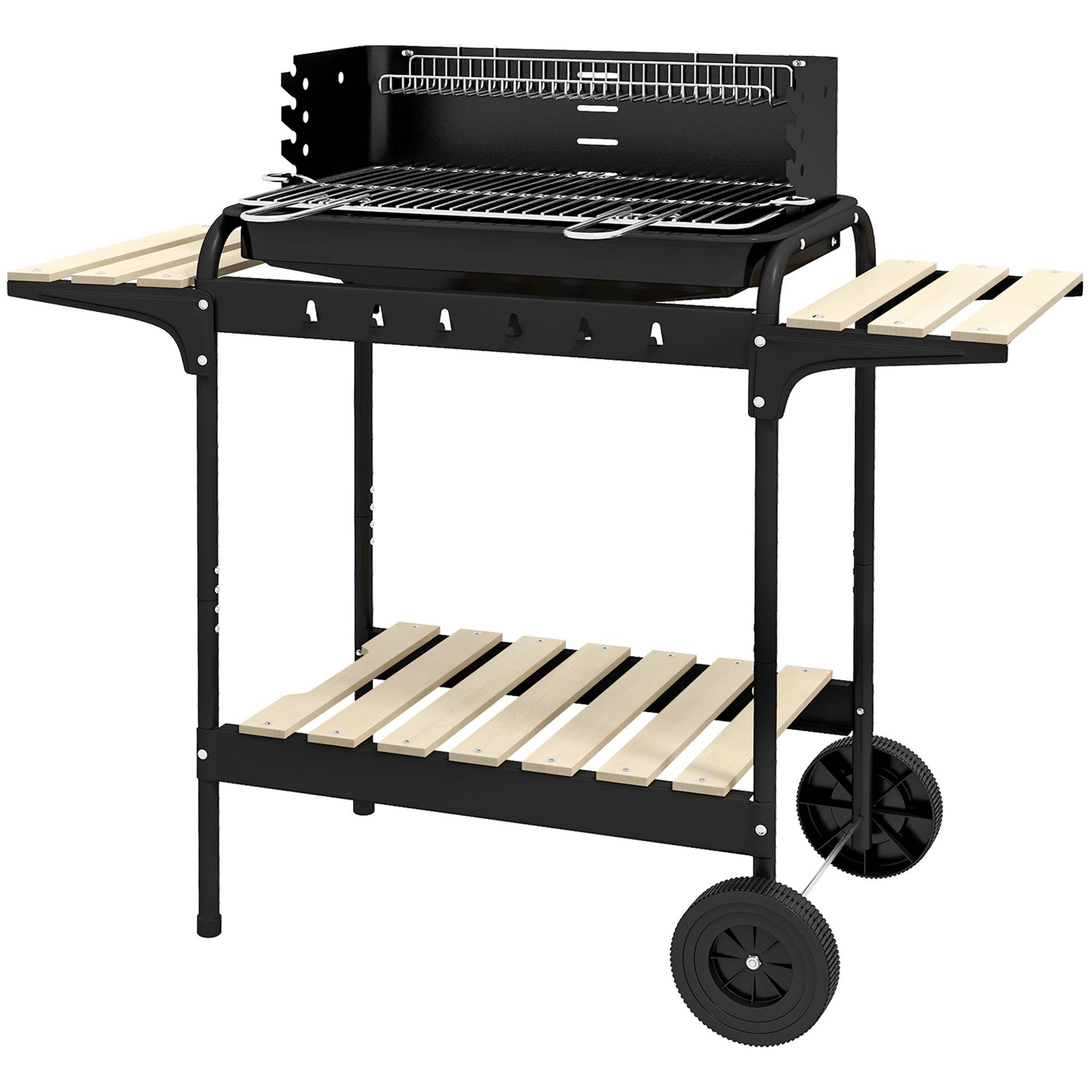 Barbecue à charbon chariot métal jardin cuisson réglable 3 étagères noir 103 cm - ComfortXL Outdoor Living - Image 2