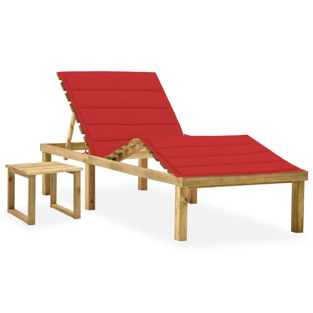 Bain de Soleil avec Table Bois Massif et Coussin Rouge – ComfortXL Outdoor Living - Image 1