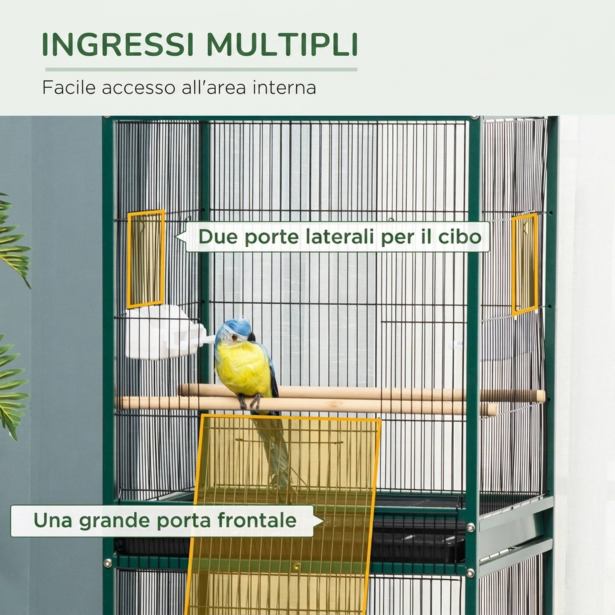 Cage volière pour oiseaux d'intérieur avec roues et bacs amovibles, 51,5x50x140 cm, vert foncé - Image 7