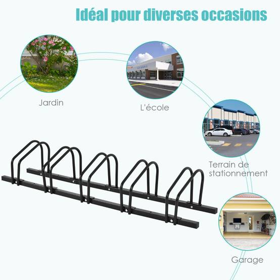 Râtelier pour 5 Vélo en Acier Revêtu Fixation au Sol ou au Mur pour Extérieur et Intérieur 150 x 32,5 x 26CM Noir - Image 5