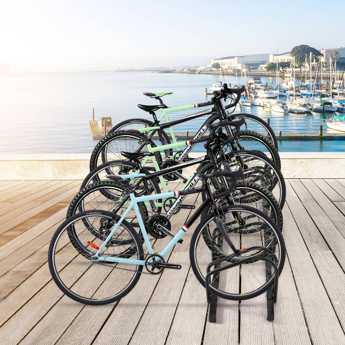 Râtelier pour 5 Vélo en Acier Revêtu Fixation au Sol ou au Mur pour Extérieur et Intérieur 150 x 32,5 x 26CM Noir - Image 3