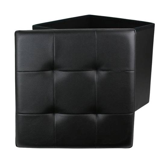 Pouf Coffre Pliable Carré Simili Cuir Noir Capitonné - RONNY - Image 2