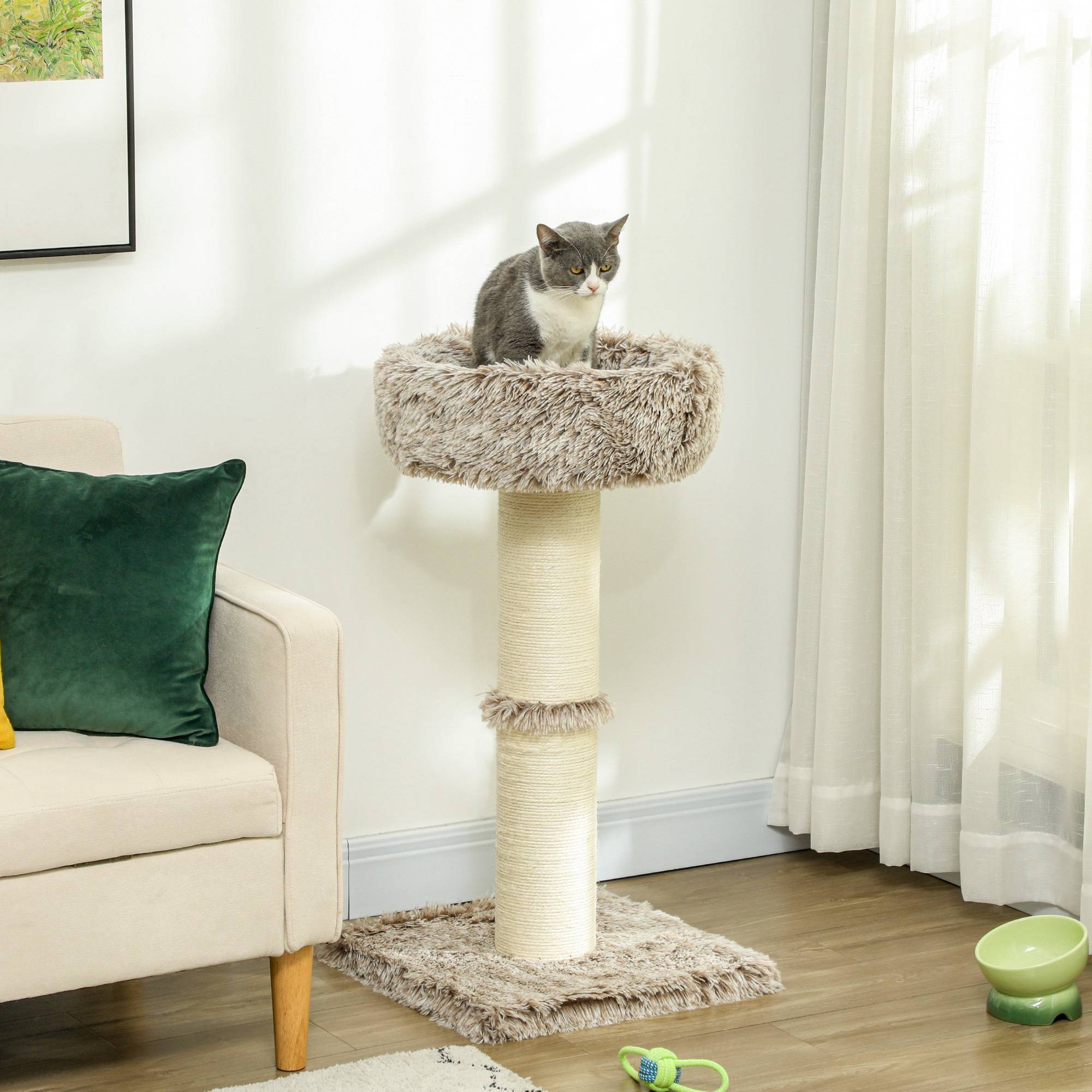 Arbre à chat bois peluche pour intérieur poteau à gratter épais 87cm marron - ComfortXL Outdoor Living - Image 3