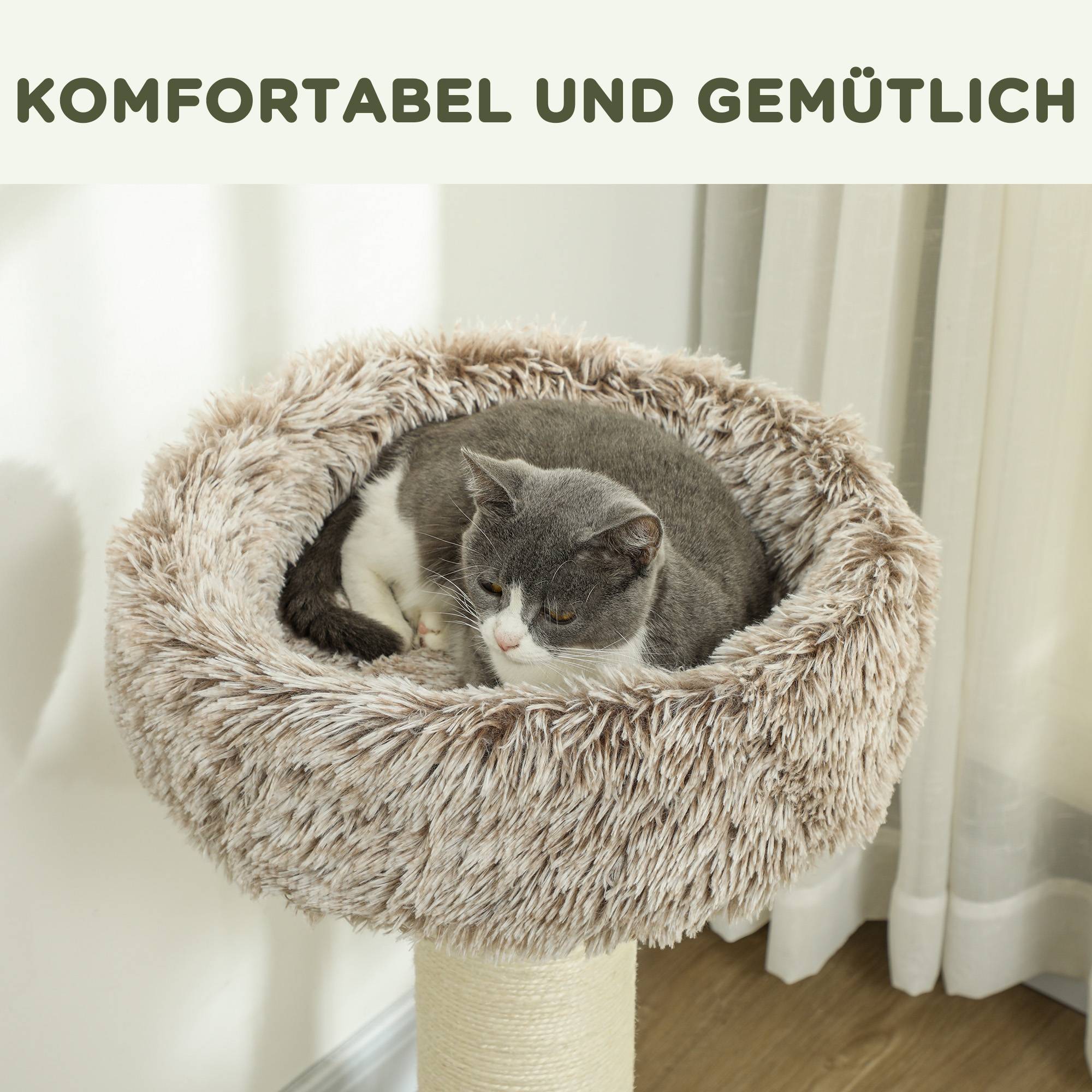Arbre à chat bois peluche pour intérieur poteau à gratter épais 87cm marron - ComfortXL Outdoor Living - Image 7