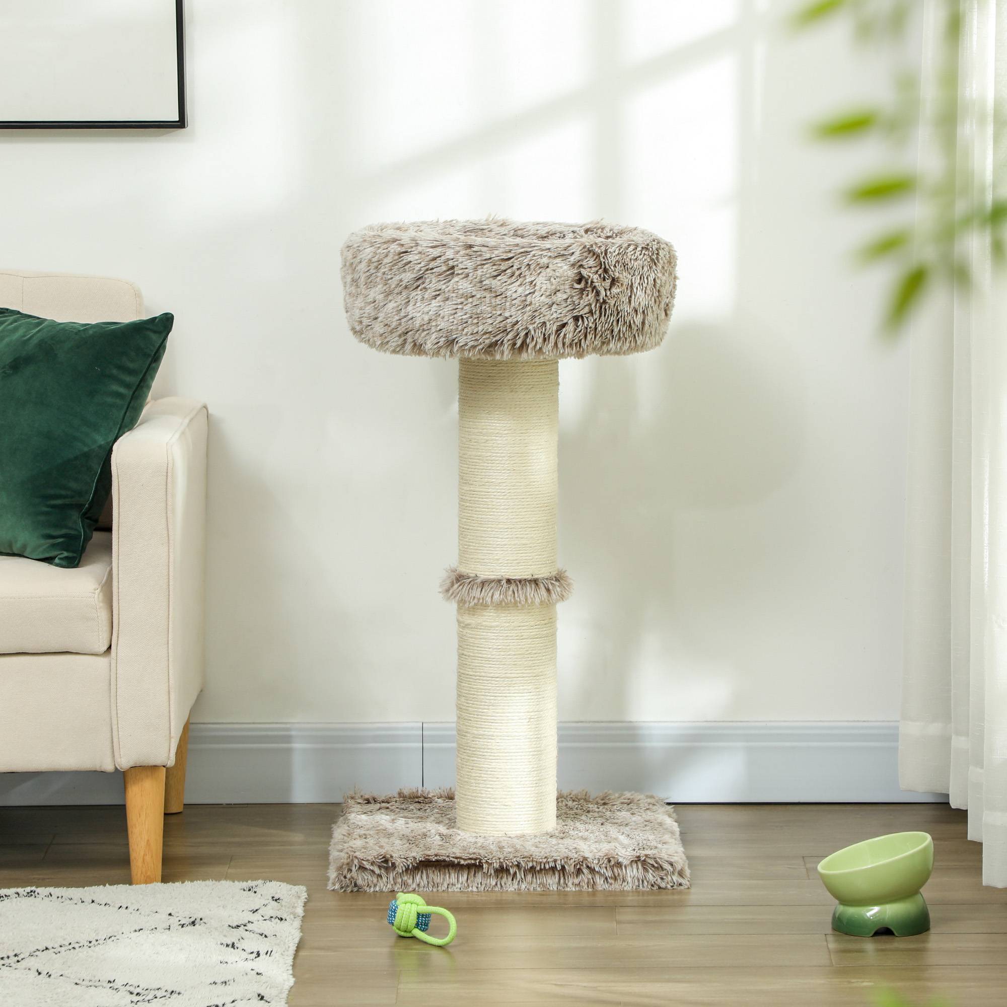 Arbre à chat bois peluche pour intérieur poteau à gratter épais 87cm marron - ComfortXL Outdoor Living - Image 9