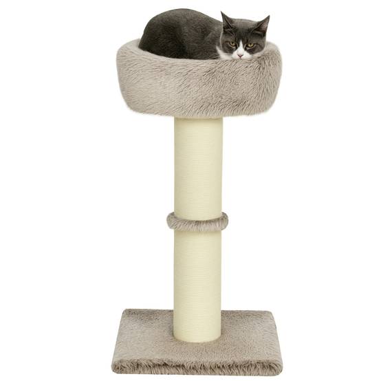 Arbre à chat bois peluche pour intérieur poteau à gratter épais 87cm marron - ComfortXL Outdoor Living - Image 1