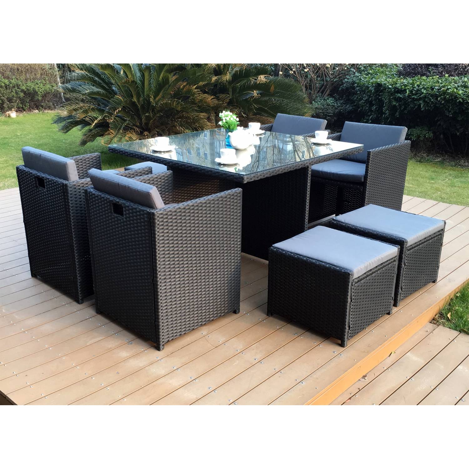 Salon de jardin 8 places noir-gris + housse de protection MIAMI - Image 2