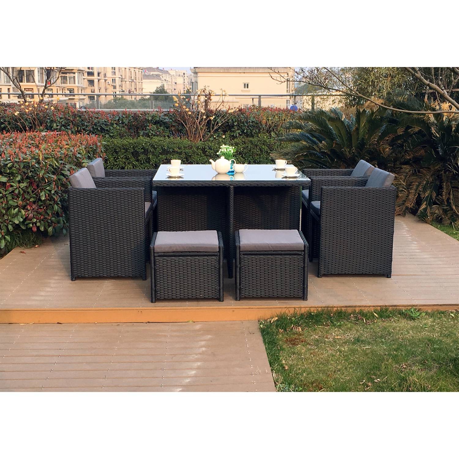 Salon de jardin 8 places noir-gris + housse de protection MIAMI - Image 6