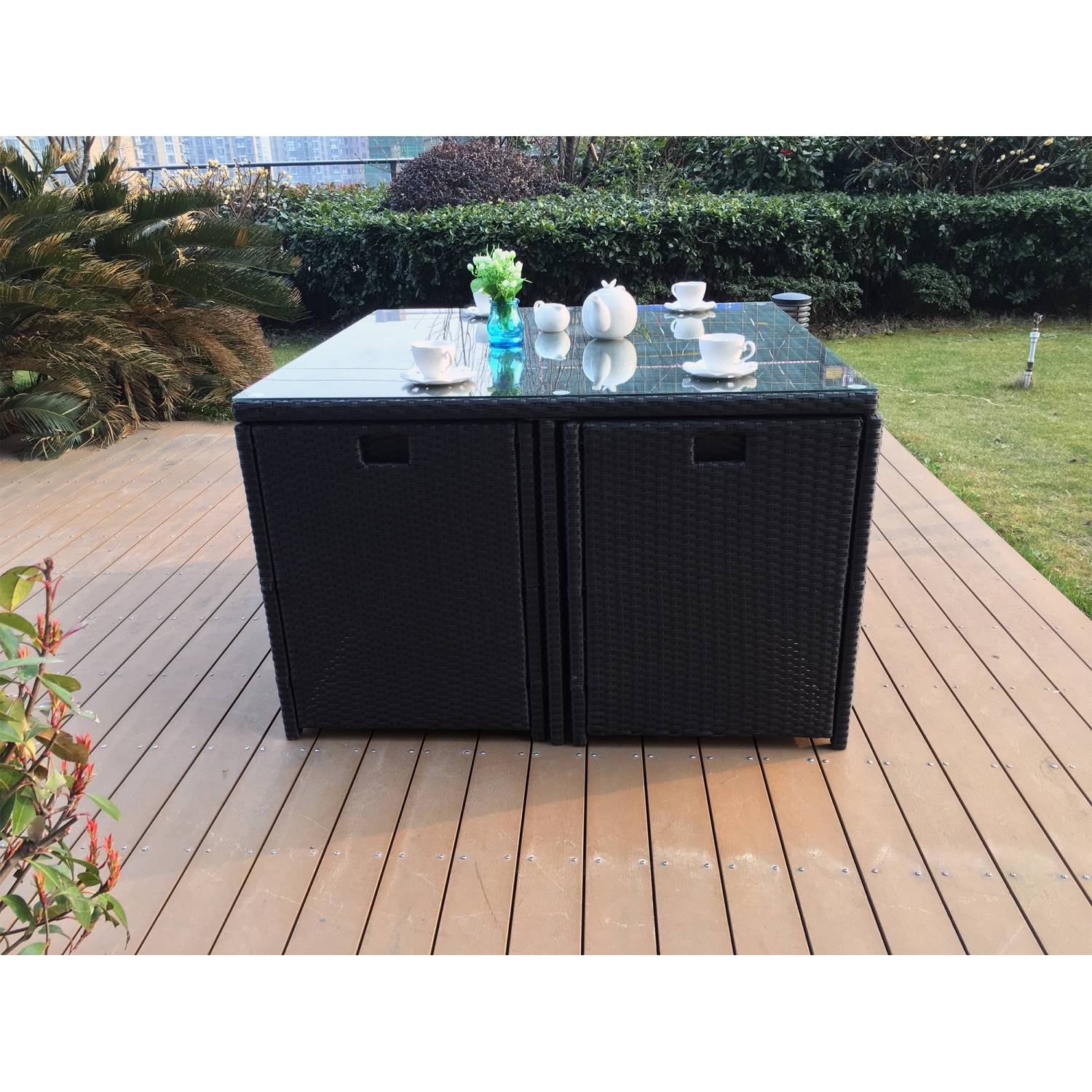Salon de jardin 8 places noir-gris + housse de protection MIAMI - Image 4