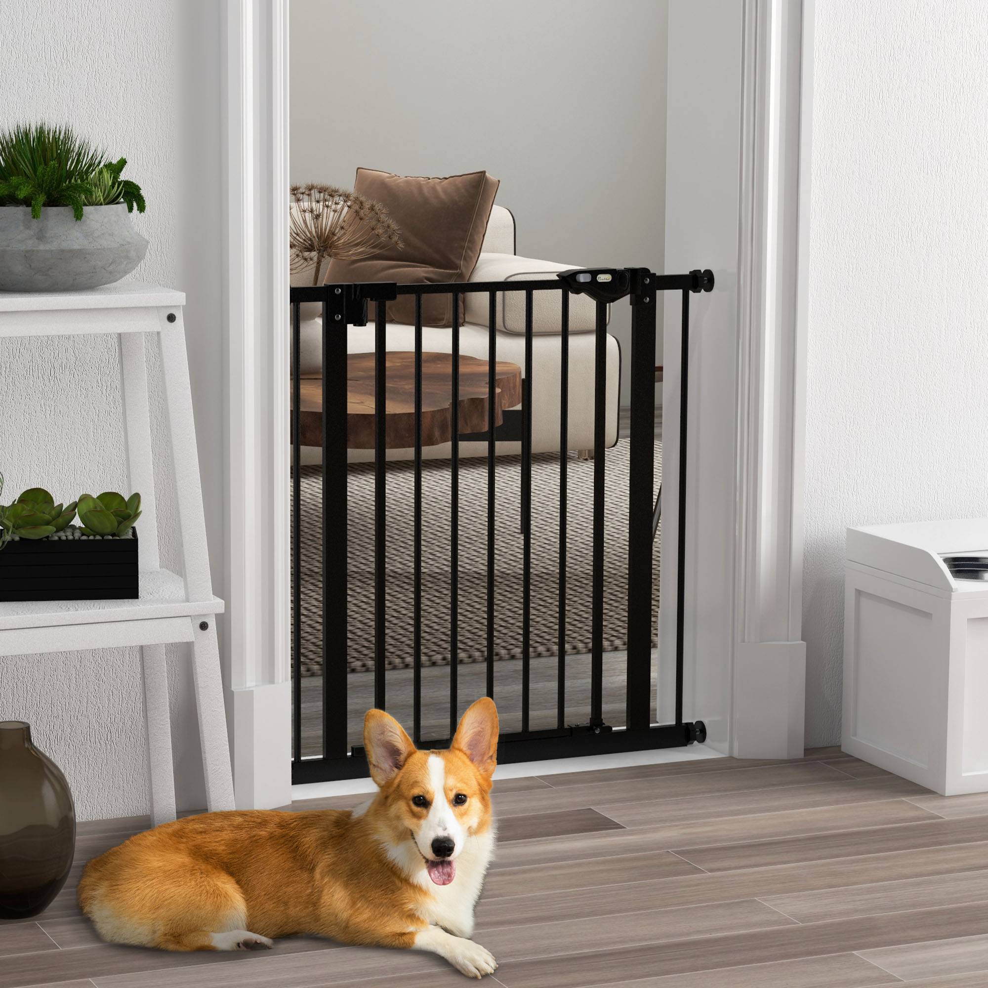 Barrière de porte pour chien, protection animal, métal, plastique, 74-80 cm, noir - Image 3