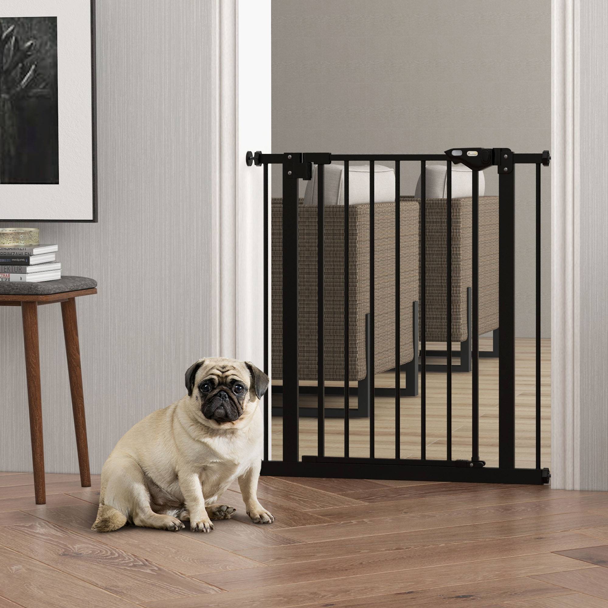 Barrière de porte pour chien, protection animal, métal, plastique, 74-80 cm, noir - Image 4