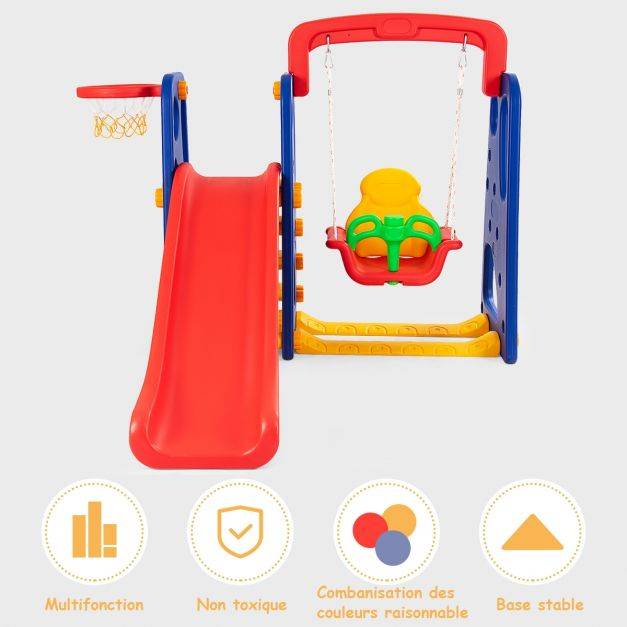 Helloshop26 - Toboggan enfants aire de jeux 3 en 1 avec balançoire portique panier de basketball escalade - Image 3