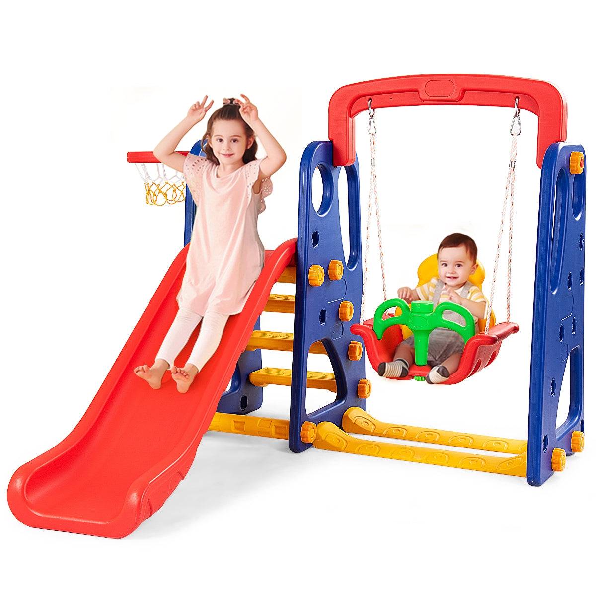 Helloshop26 - Toboggan enfants aire de jeux 3 en 1 avec balançoire portique panier de basketball escalade - Image 1