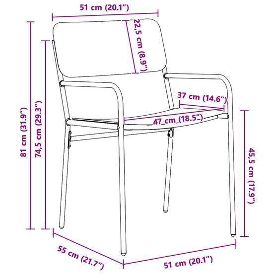 Chaises de jardin acier anthracite 51 x 55 x 81 cm - PANGIVO - Image 9