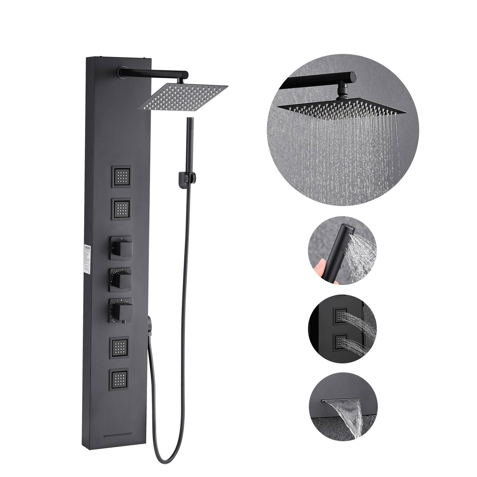 VEVOR Colonne de douche inox : pommeau pluie, panneau mural 4 fonctions, 4 jets corporels, douchette et bec de baignoire. - Image 1