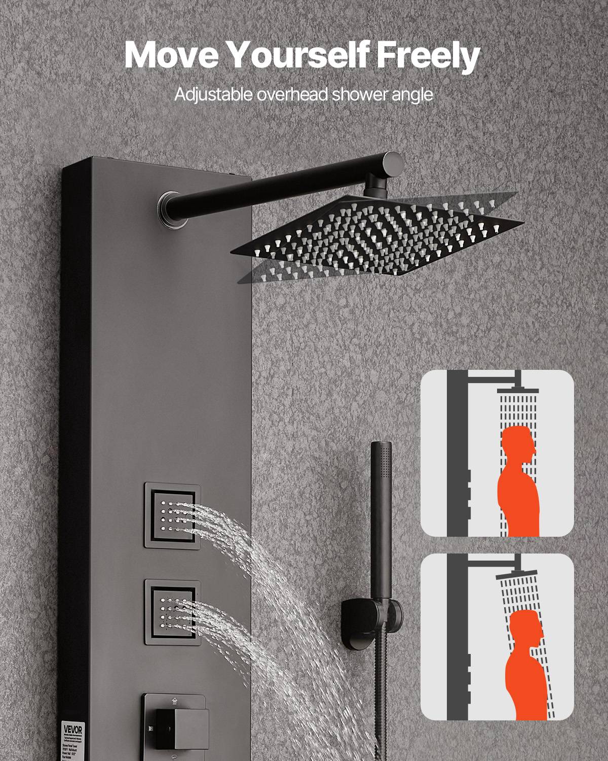 VEVOR Colonne de douche inox : pommeau pluie, panneau mural 4 fonctions, 4 jets corporels, douchette et bec de baignoire. - Image 5