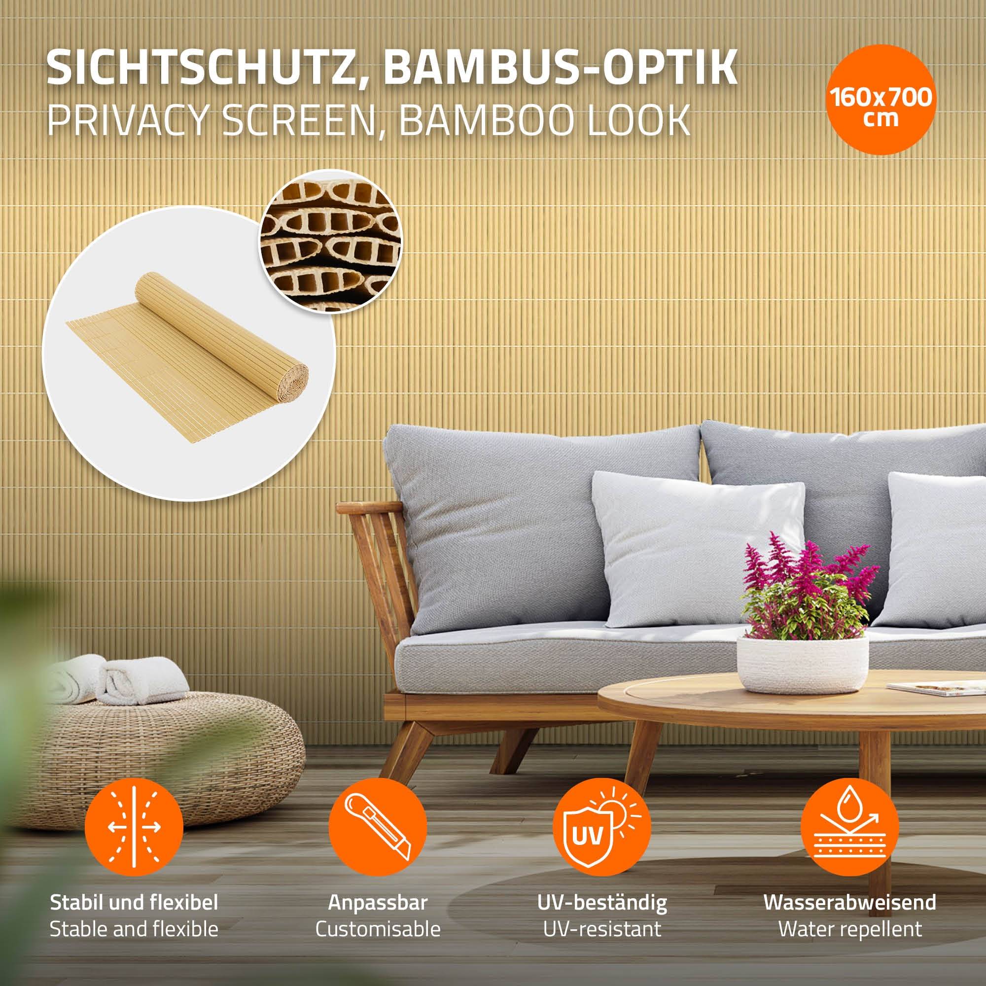 Canisse en PVC, 160x700cm (1x3m + 1x4m), Bambous, Brise Vue Natte pour Jardin Balcon, Clôture de Protection Visuelle, Résistant aux UV - Image 3