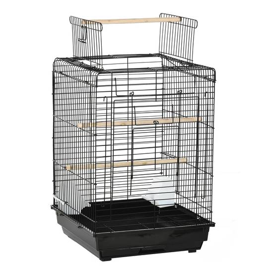 Cage à oiseaux en métal avec mangeoires perchoirs plateau amovible poignée dim. 40L x 40l x 59H cm noir - Image 1
