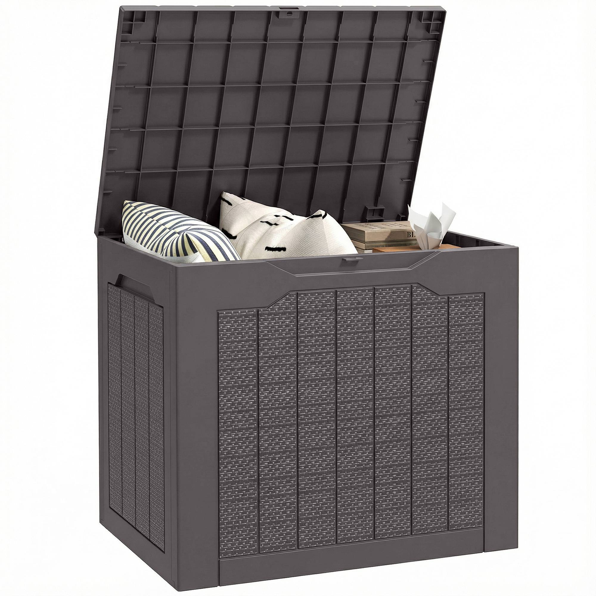 Coffre de rangement extérieur 97L avec poignées encastrées, malle de rangement extérieur étanche 56 x 41 x 50 cm, marron - Image 1