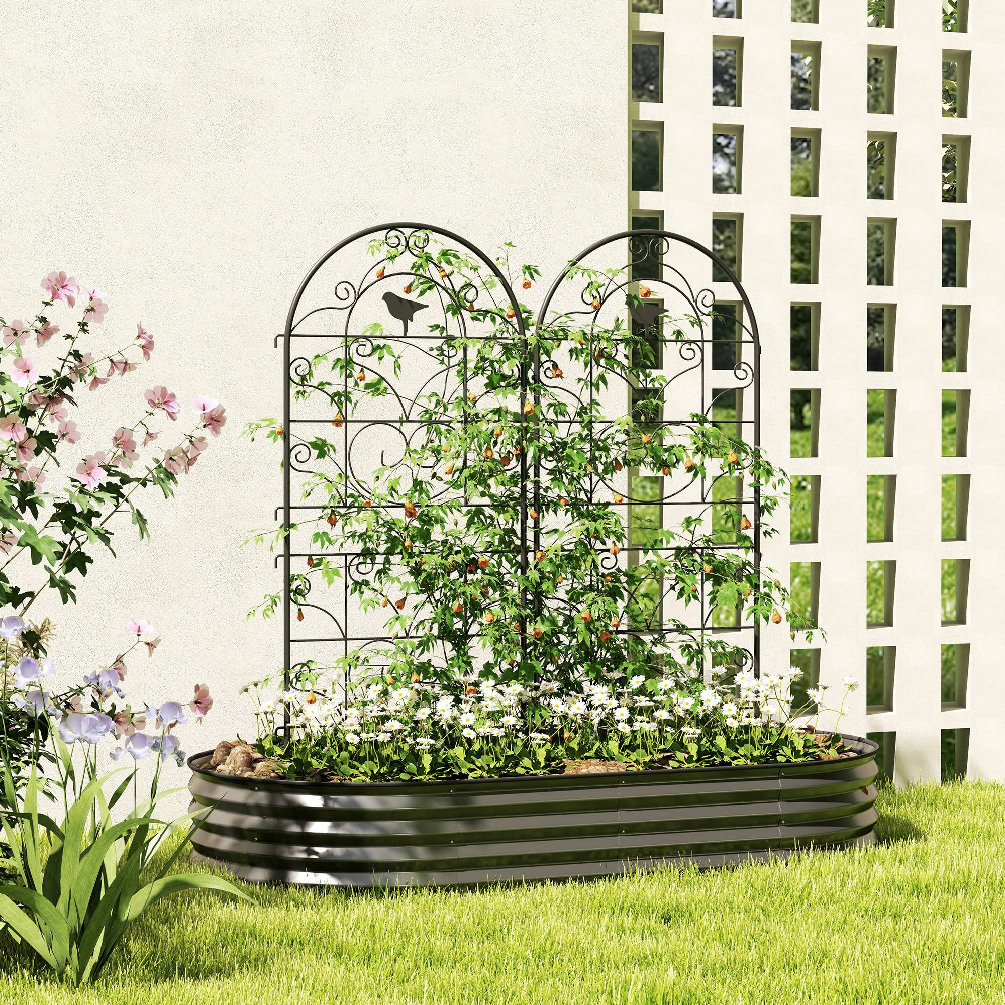Treillage métallique pour plantes grimpantes avec design oiseau, noir, 50 x 120 cm (lot de 2) - PANGIVO - Image 2