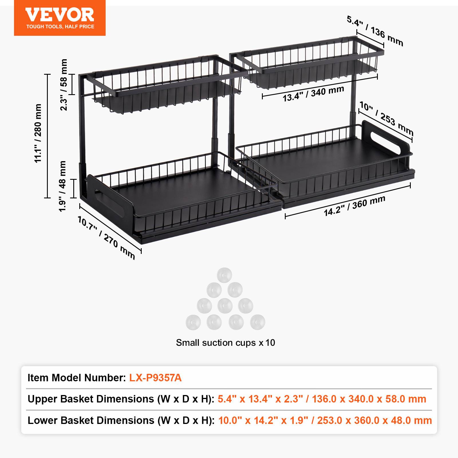Vevor - VEVOR Rangement sous évier 2 niveaux, 270mm large, 2pcs. - Image 7