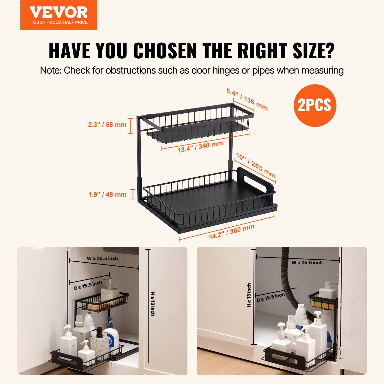 Vevor - VEVOR Rangement sous évier 2 niveaux, 270mm large, 2pcs. - Image 2