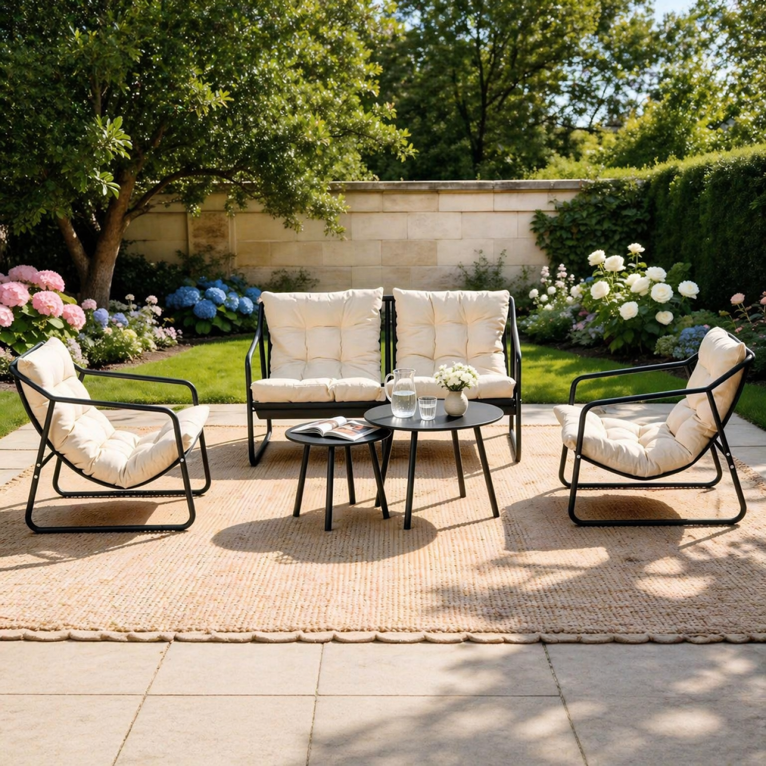 Concept Usine - Salon de jardin 4 places gris et beige avec tables basses ATRANI - Image 2