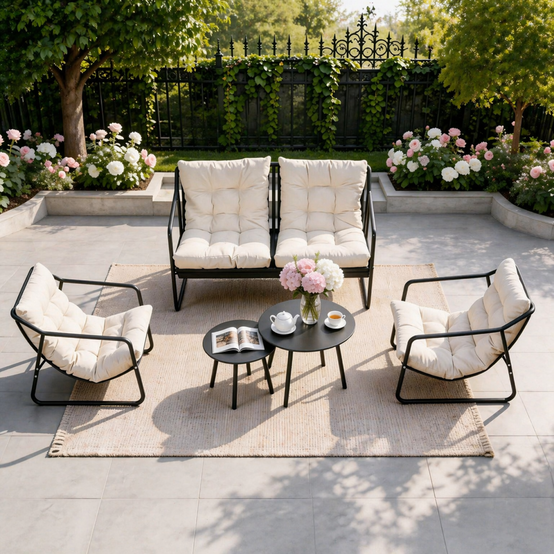 Concept Usine - Salon de jardin 4 places gris et beige avec tables basses ATRANI - Image 4