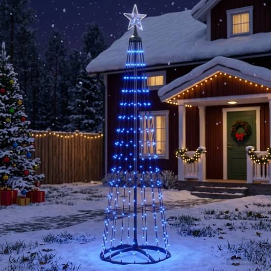 Vidaxl - Sapin cône lumineux LED 180 cm 250 LED Bleu Acier Blanc vidaXL 42050809 - Image 1