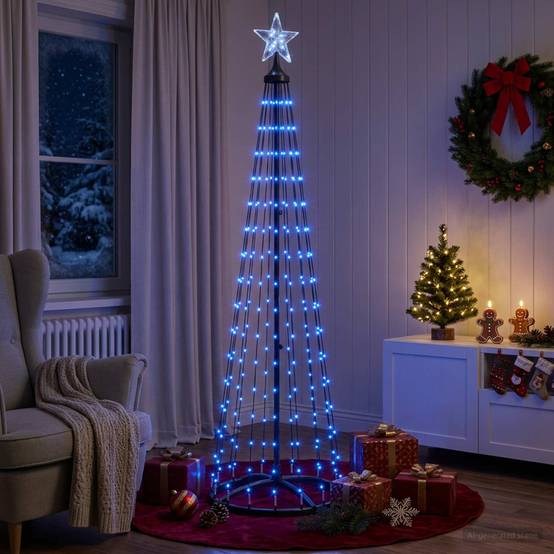 Vidaxl - Sapin cône lumineux LED 180 cm 250 LED Bleu Acier Blanc vidaXL 42050809 - Image 4