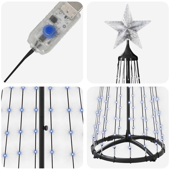 Vidaxl - Sapin cône lumineux LED 180 cm 250 LED Bleu Acier Blanc vidaXL 42050809 - Image 6