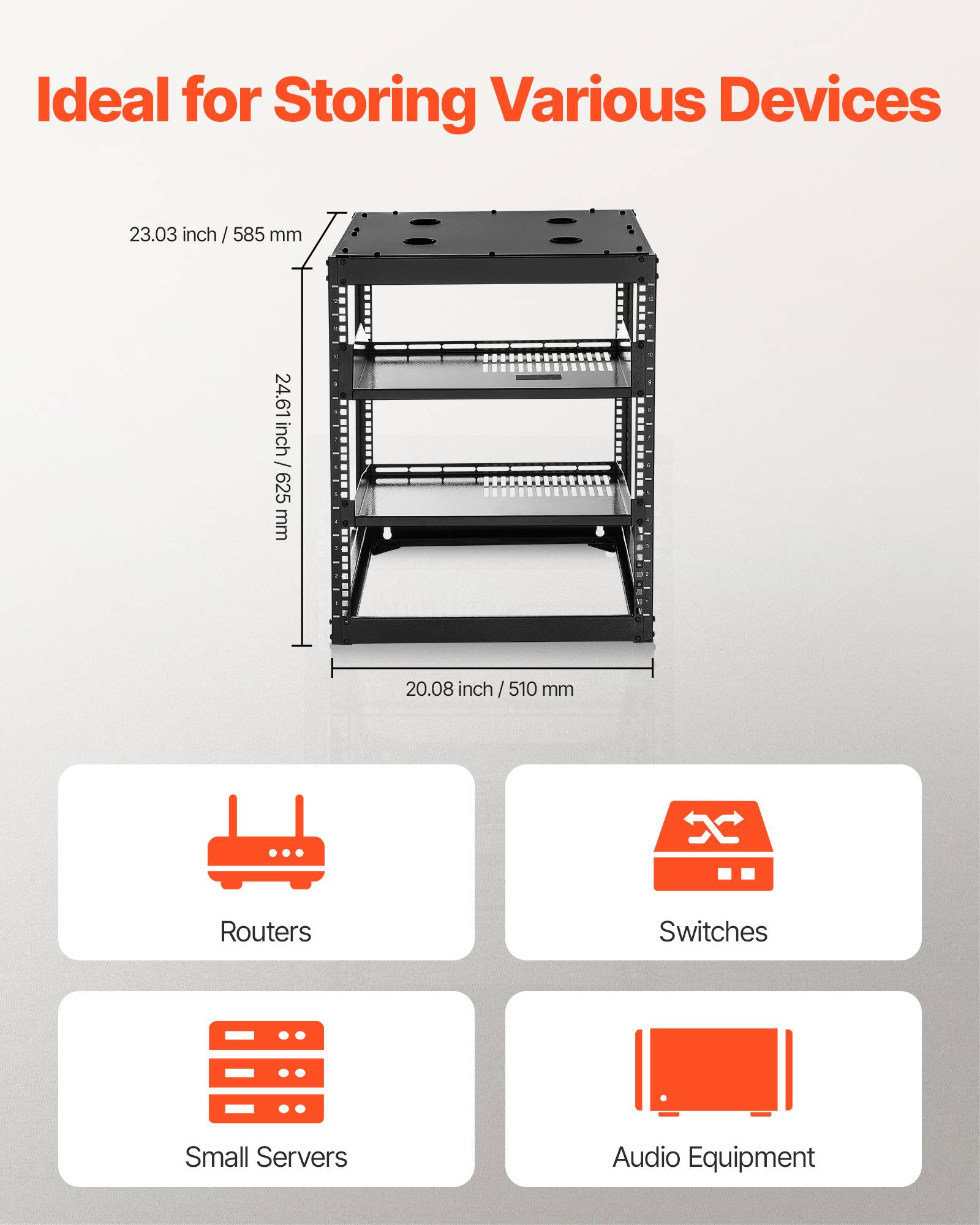 Vevor - VEVOR Rack serveur 12U cadre ouvert, 585 mm profondeur, montage 19" - autoportant ou mural, étagères ventilées, kit de montage inclus. - Image 4
