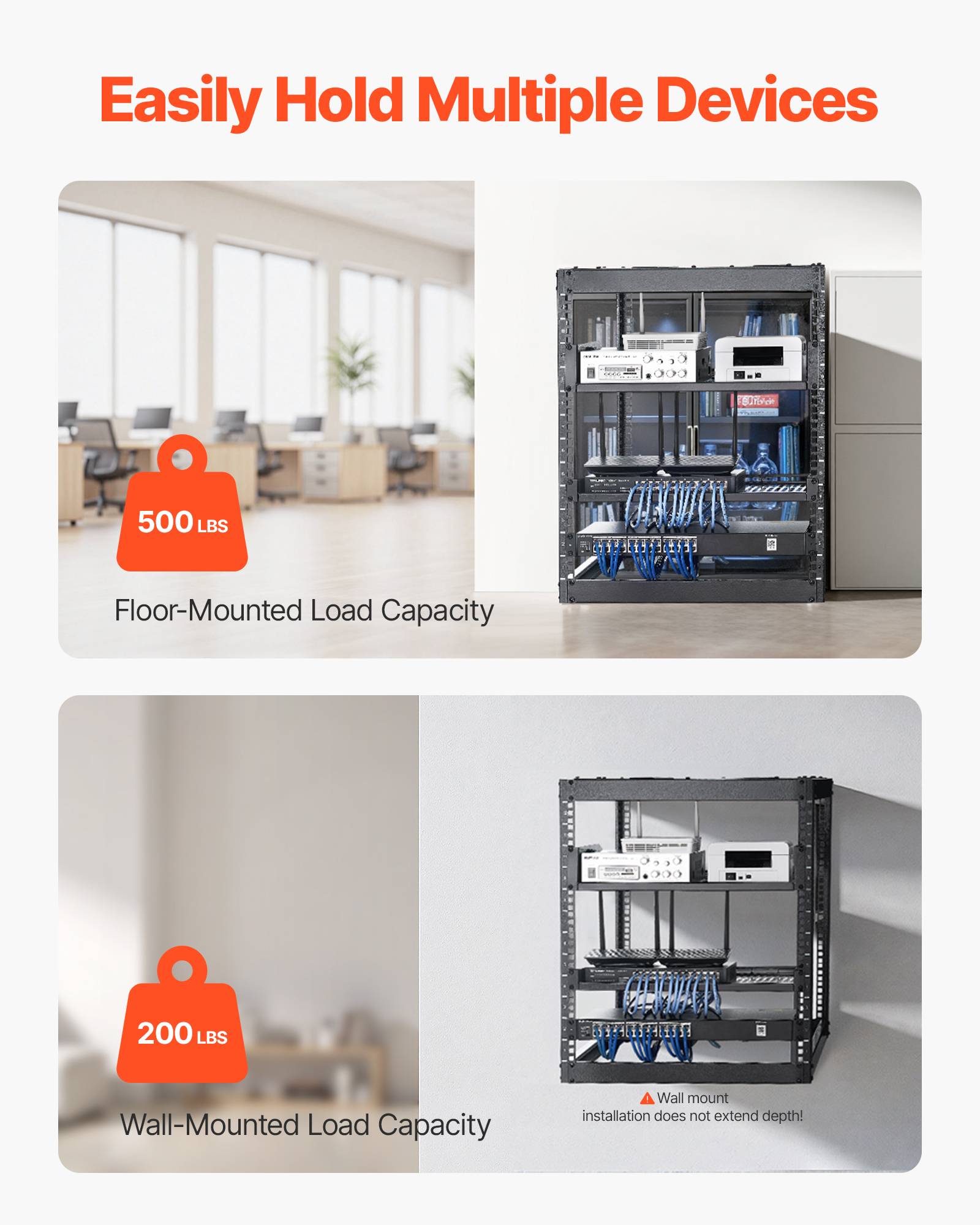 Vevor - VEVOR Rack serveur 12U cadre ouvert, 585 mm profondeur, montage 19" - autoportant ou mural, étagères ventilées, kit de montage inclus. - Image 2