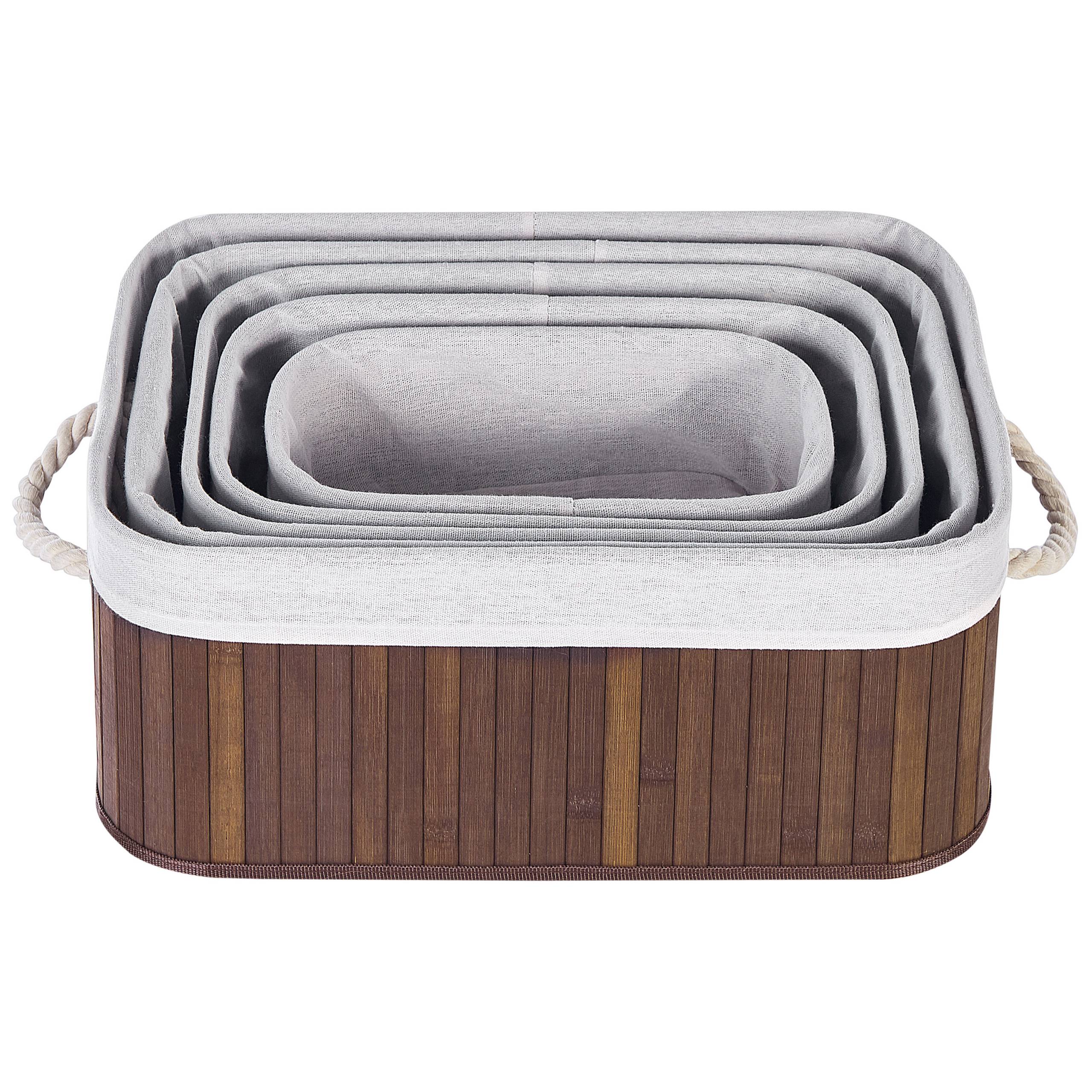 Paniers Teinte Bois Sombre en Bambou Coton et Viscose Bacs Rangement à Linge Rectangle à Anses Pratiques pour Salle de Bains Lot de 5 - Image 8