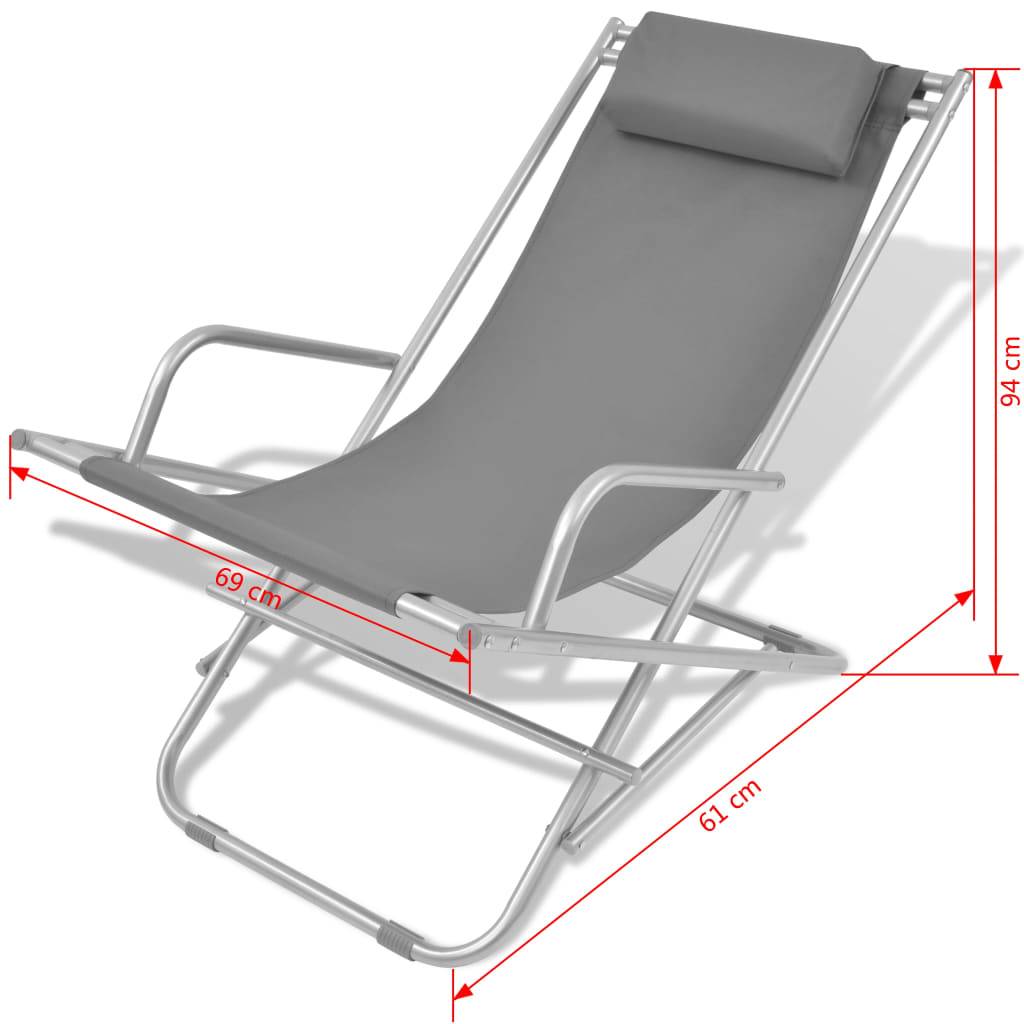 Helloshop26 - Lot de deux chaises inclinables de terrasse acier gris - Image 7