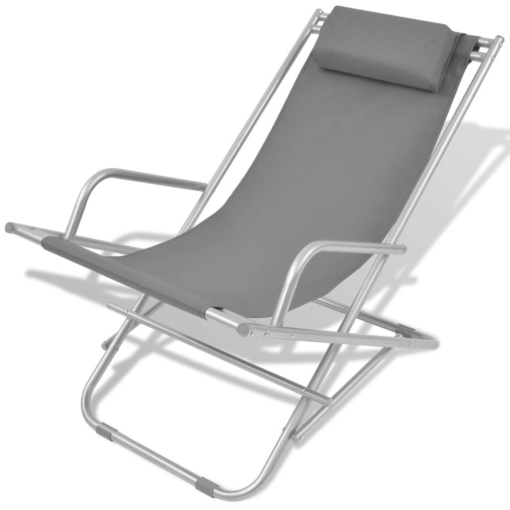 Helloshop26 - Lot de deux chaises inclinables de terrasse acier gris - Image 2