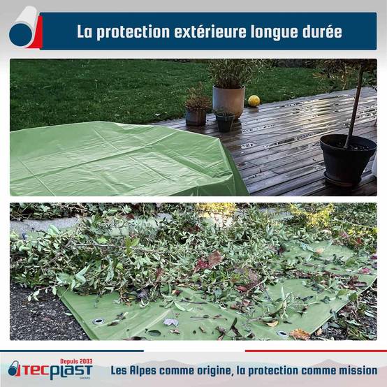 Bâche Jardin 3,5x3,5 m LP506JD Vert Sauge - Garantie 5 ans - Bâche PVC étanche - Résistance Anti-UV TECPLAST - Image 2