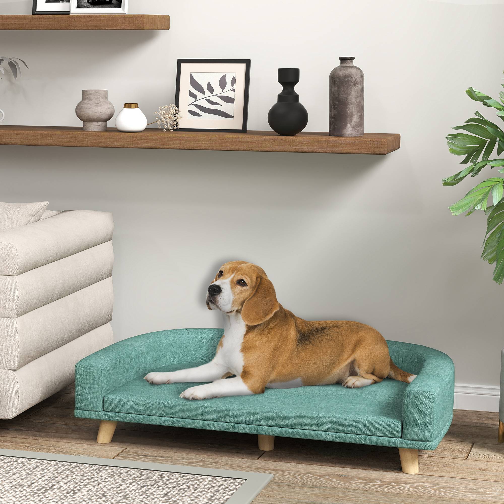 Sans Marque - Grand canapé chien pieds surélevés coussin amovible 98x67x25 cm vert clair - Image 3