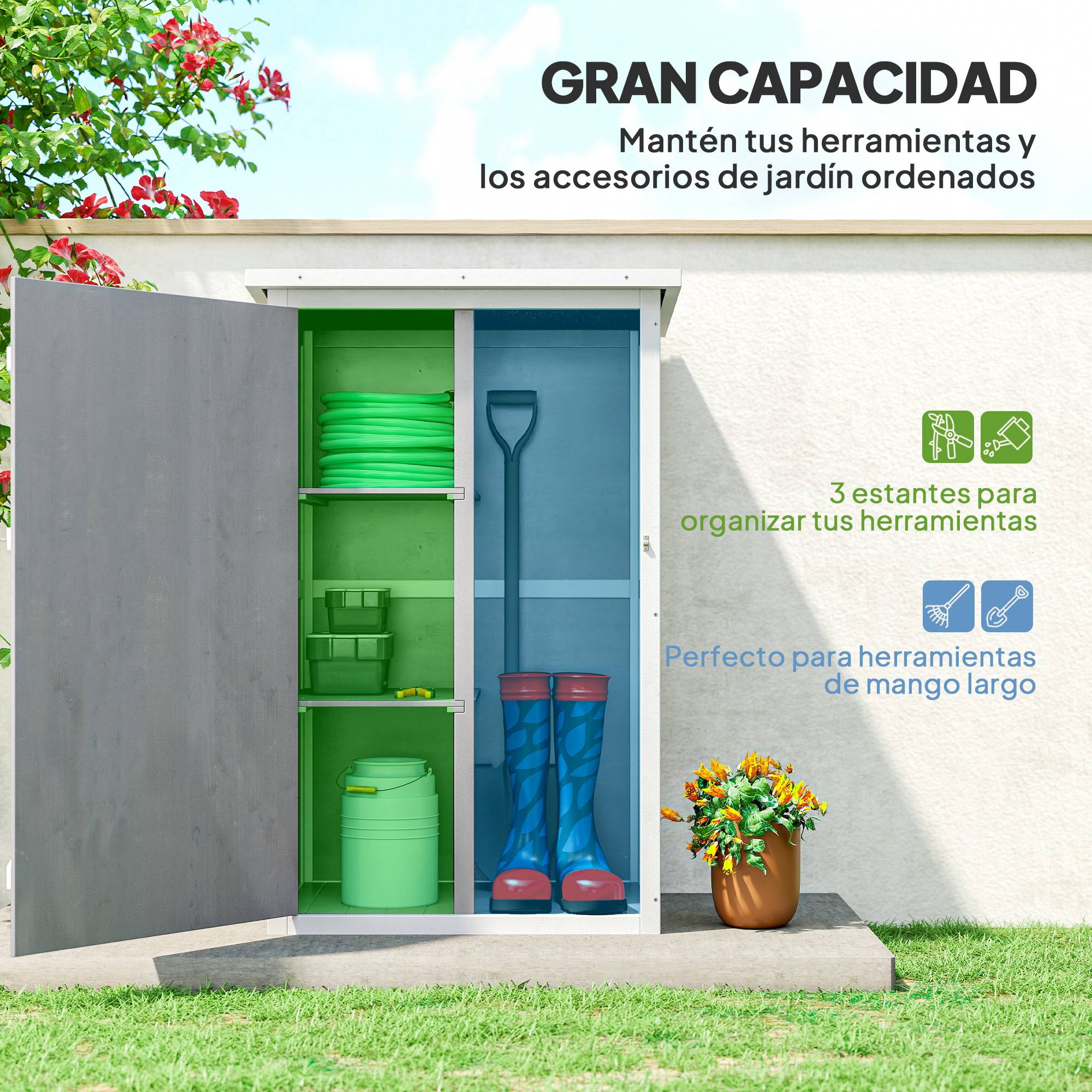 ComfortXL - Armoire à outils bois sapin pour jardin et terrasse avec toit asphalte 75x56cm gris - ComfortXL Outdoor Living - Image 6