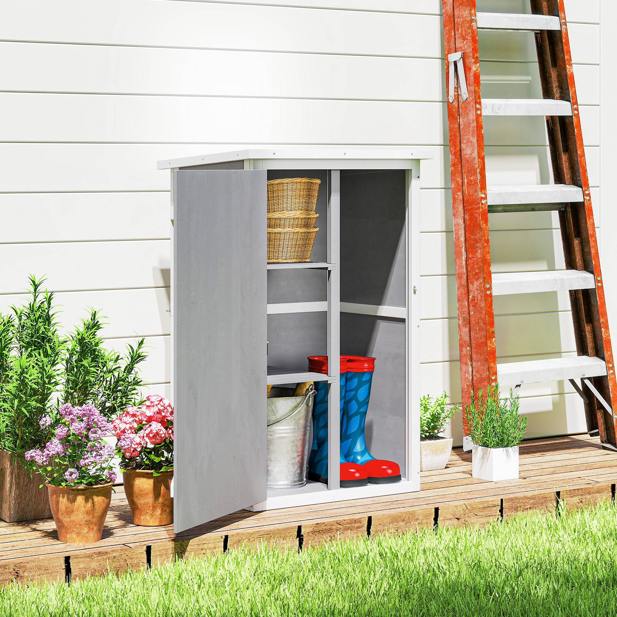 ComfortXL - Armoire à outils bois sapin pour jardin et terrasse avec toit asphalte 75x56cm gris - ComfortXL Outdoor Living - Image 10