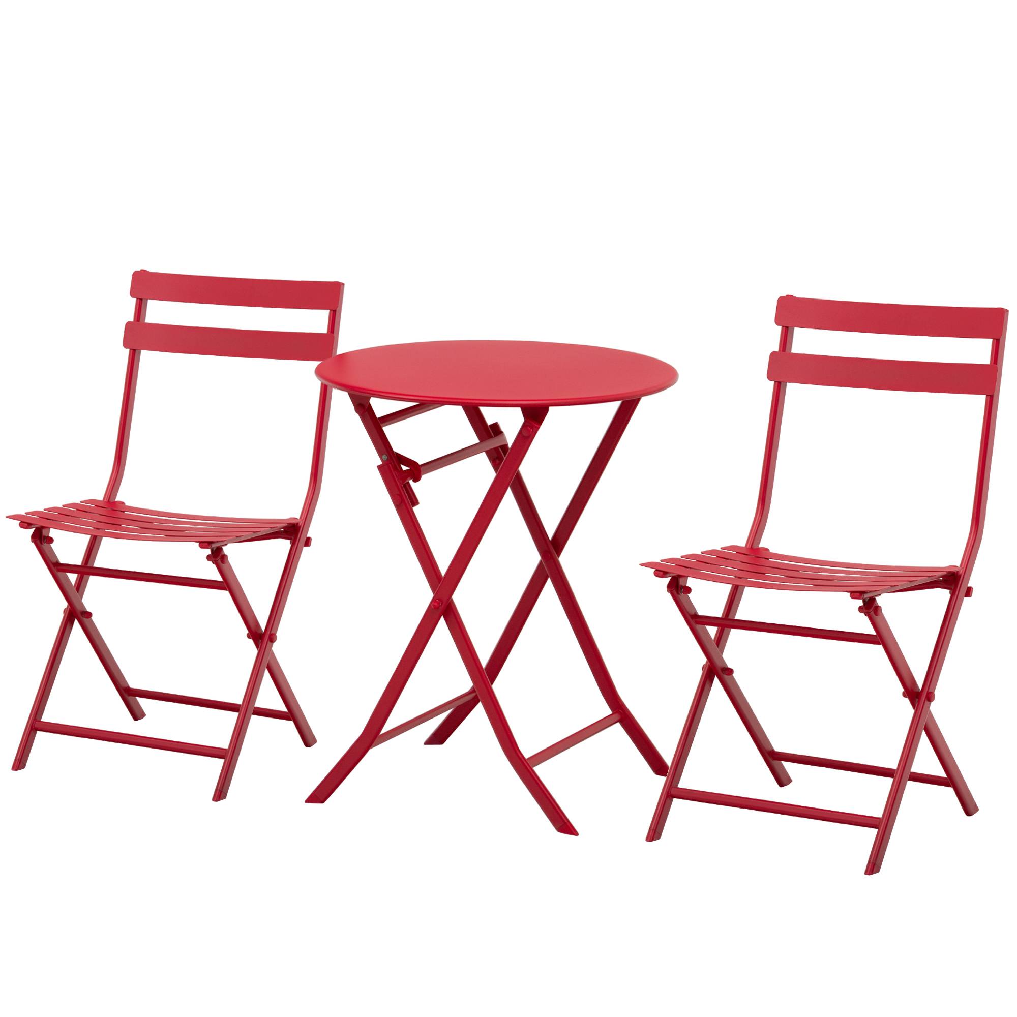 Outsunny - Salon de jardin bistro pliable - table ronde Ø 60 cm avec 2 chaises pliantes - métal thermolaqué rouge - Outsunny - Image 1